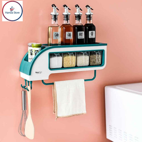 Multi-Grid Seasoning Box With Spoon Wall Mounted