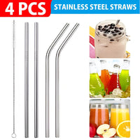 4Pcs Stainless Steel Replacement Straws Compatible with Owala Water Bottle 24oz 32oz Reusable Straws with 1 Cleaning Brush