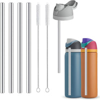 4Pcs Stainless Steel Replacement Straws Compatible with Owala Water Bottle 24oz 32oz Reusable Straws with 1 Cleaning Brush