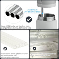 4Pcs Stainless Steel Replacement Straws Compatible with Owala Water Bottle 24oz 32oz Reusable Straws with 1 Cleaning Brush