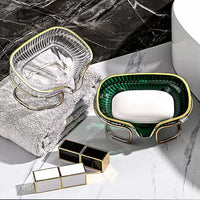 Acrylic Soap Holder with Elegant Golden Metal Base