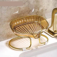 Acrylic Soap Holder with Elegant Golden Metal Base