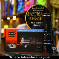 Super 8800mAh Powerful 2-in-1 Emergency Flashlight & Power Bank – 1KM Long-Range Tactical LED Torch, Waterproof, Rechargeable, SOS Mode, Emergency Hammer & Cutter