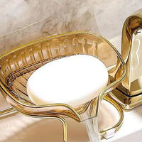 Acrylic Soap Holder with Elegant Golden Metal Base