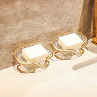 Acrylic Soap Holder with Elegant Golden Metal Base
